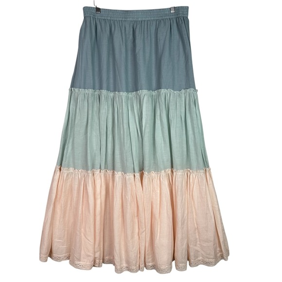 Zadig & Voltaire Skirt Womens 40 Jovela Tomboy Tiered Maxi Blue Green Peach Lace
